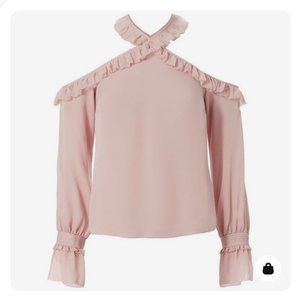 Intermix Cut Out Shoulder Ruffle Blush Top